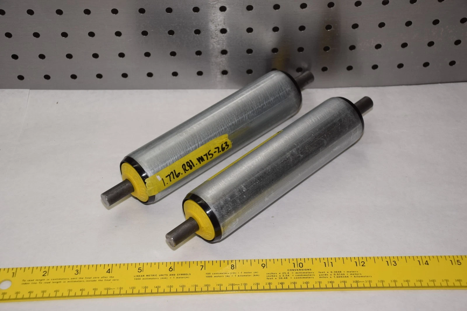 (2) INTERROLL 1.776.R81.M75-7.63 H 1-29/32" WIDE 10" LENGTH CONVEYOR ROLLER NEW