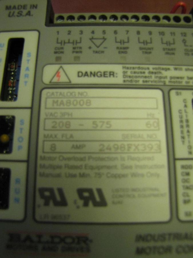BALDOR MOTOR CONTROL MA8008 NEW