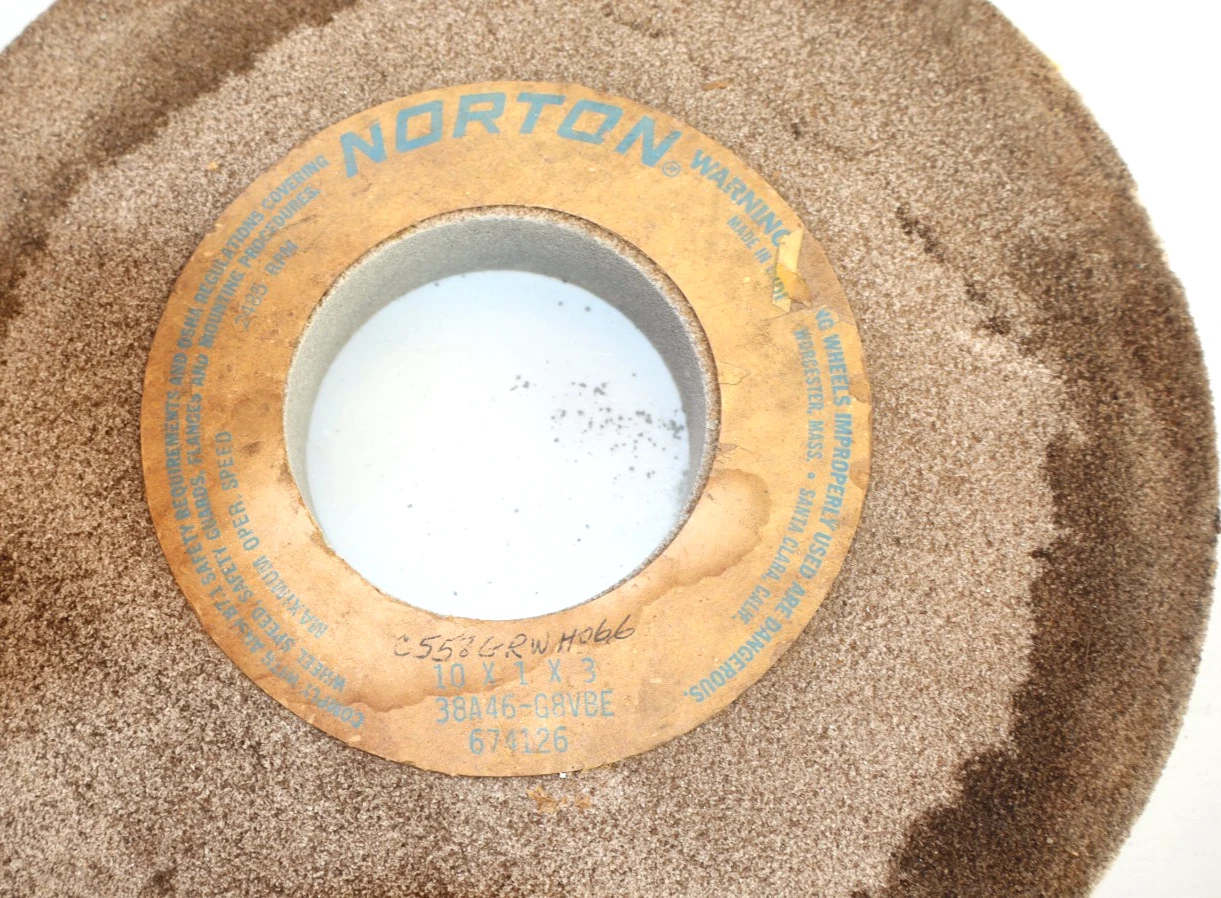 Norton 10x1x3 Grinding Wheel 38A46-G8VBE 38A46G8VBE 10 x 1 x 3 (NOS - Lot of 2)