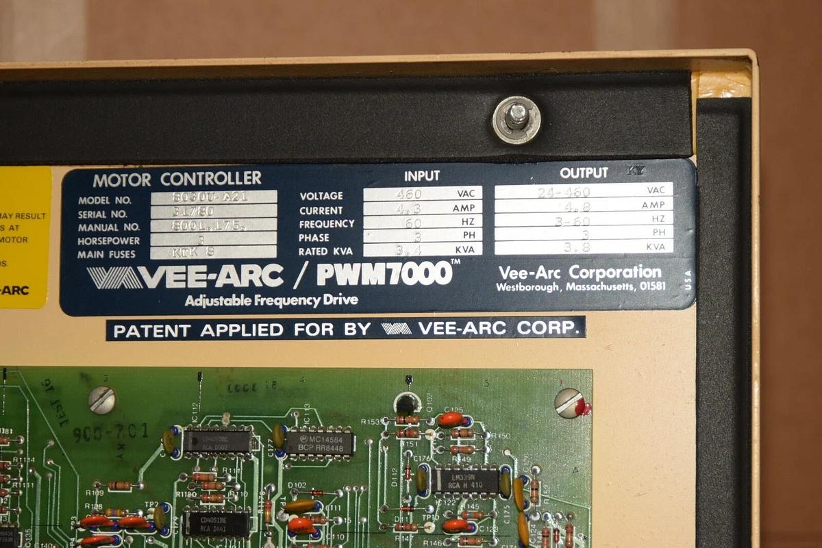 Used VEE-ARC PWM7000 8030U-A21 Adj. Freq Drive Motor Controller 3hp 3 hp 3.4kva 3Ph