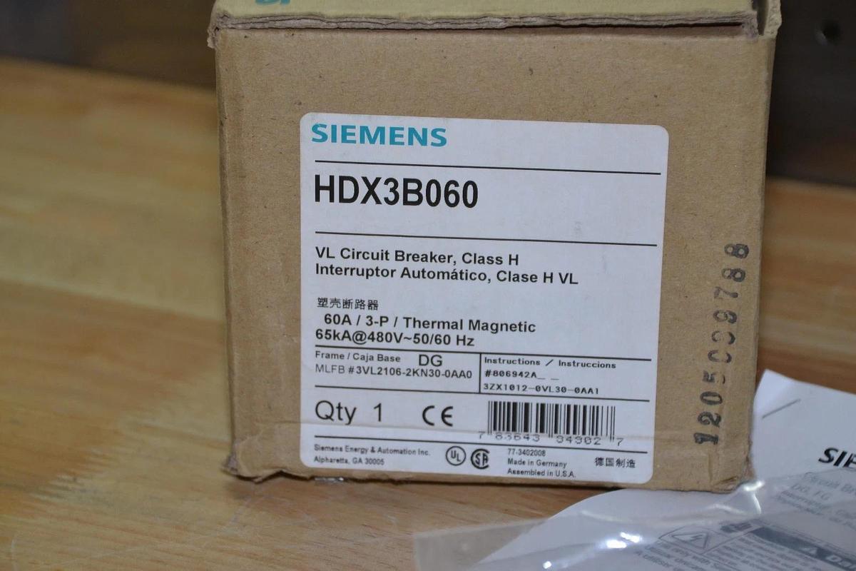 SIEMENS VL CIRCUIT BREAKER HDX3B060 CLASS H 60A 60 Amp 3 Pole NEW