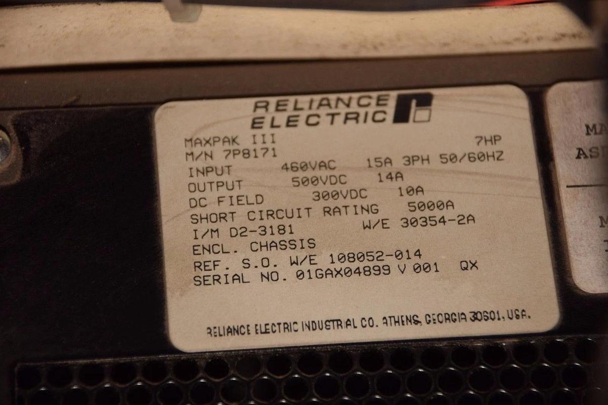 Used Reliance Electric Maxpak III 7hp Drive 7P8171 3ph 460v 0-58724-70A