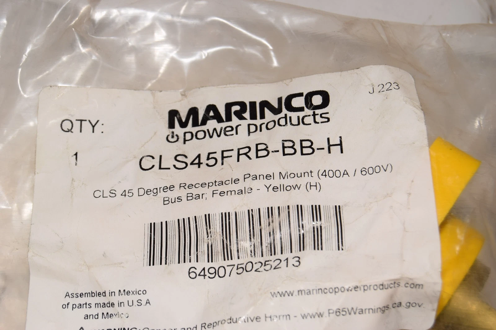 Marinco CLS 45 Degree Receptacle Panel Mount Bus Bar Female CLS45FRB-BB-H (New)