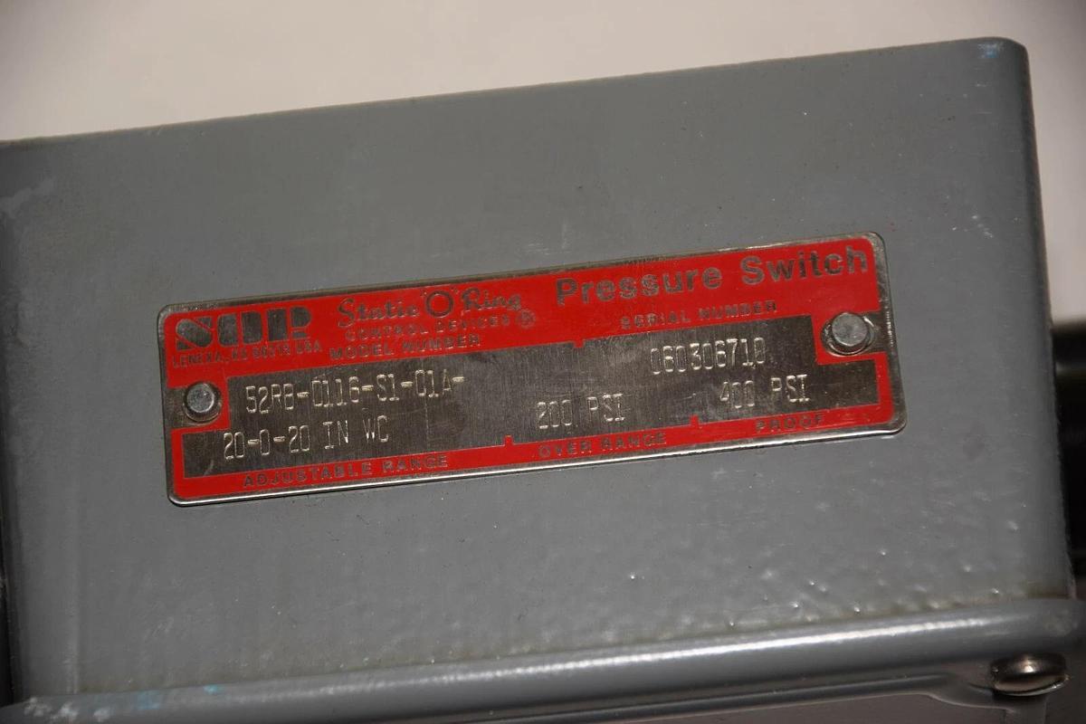 (New) SOR STATIC-O-RING 52RB-D116-S1-C1A 20-0-20 IN WC PRESSURE SWITCH