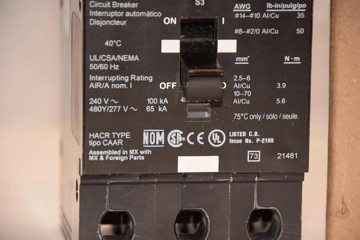 SQUARE D Circuit Breaker EJB34050 50A 50 Amp 3P 3 Pole HACR 240v 480y/277v (NEW)