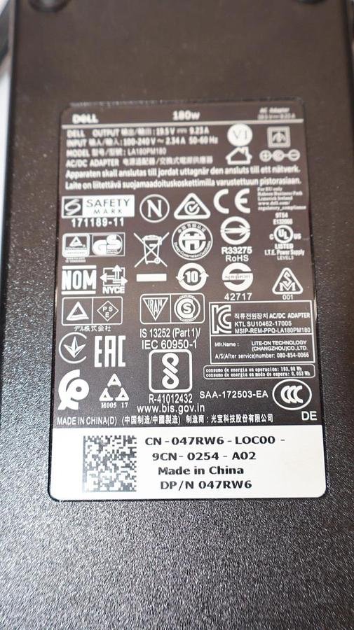 Used DELL LA180PM180 100-240V 2.34A , 180W AC Adapter