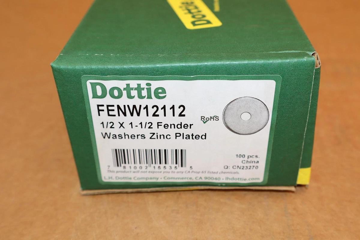 Dottie 1/2x1-1/2 Fender Washers Zinc Plated FENW12112 *Box of 100* NEW