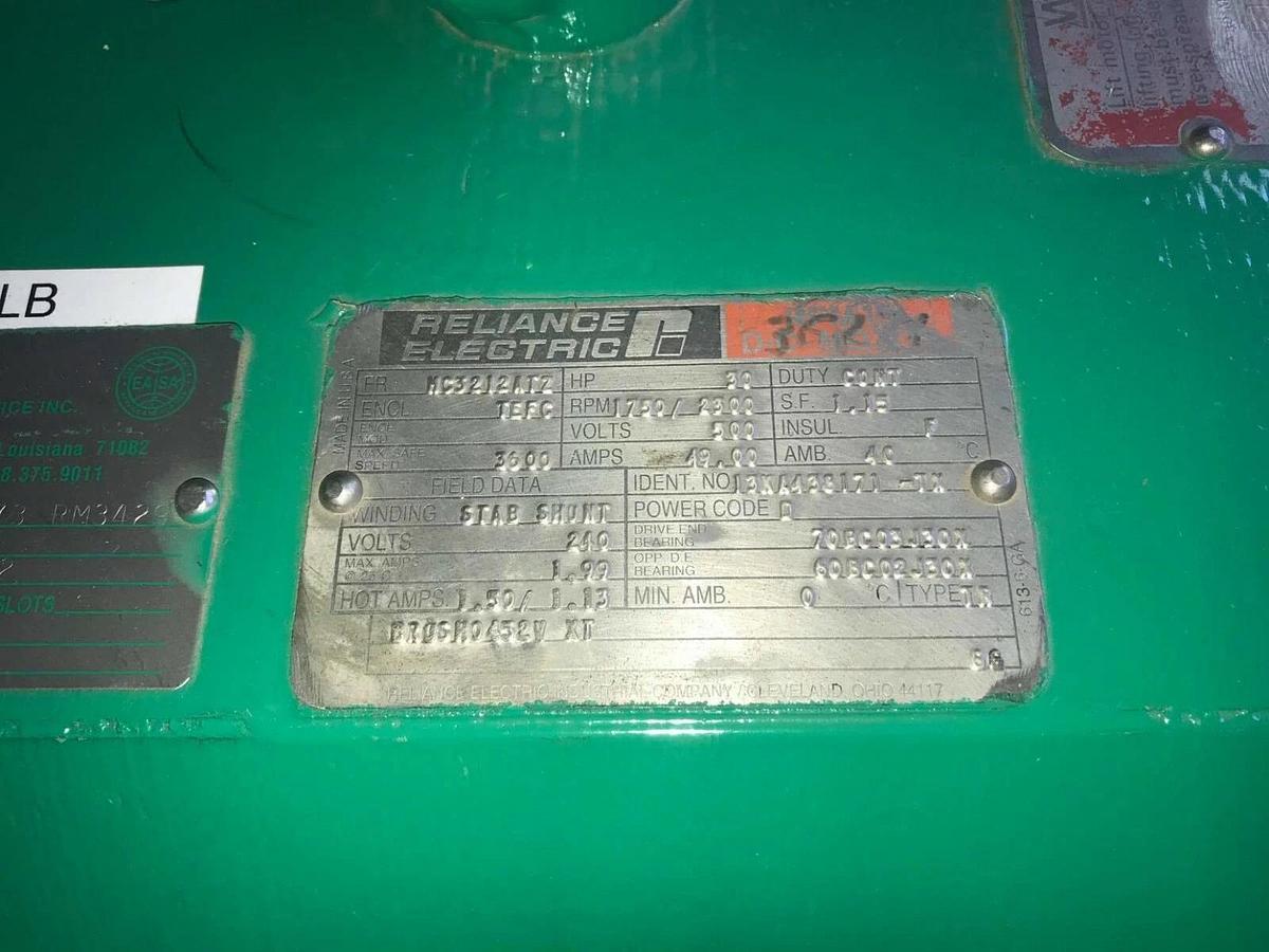 Refurbished (Rebuilt) Reliance Electric DC Motor MC3212ATZ 30 HP, 1750 / 2300 500V
