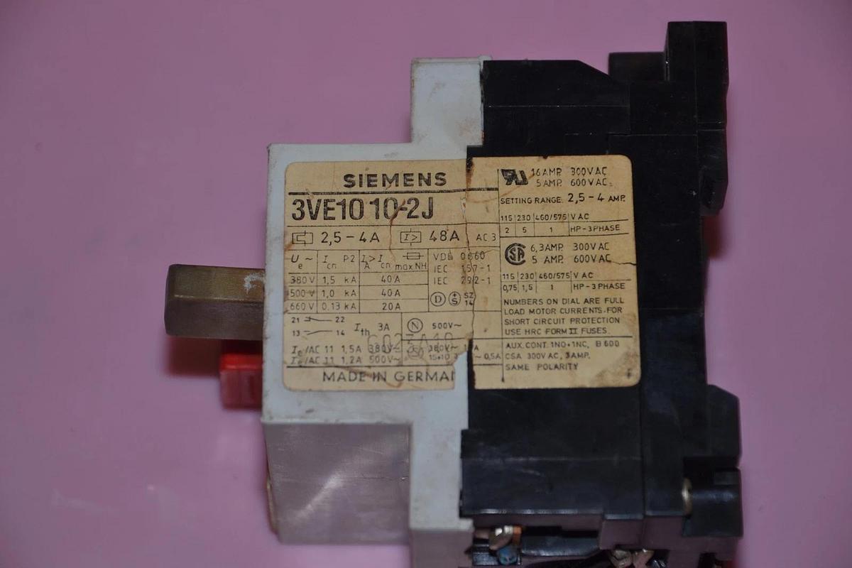Used SIEMENS MOTOR STARTER 3VE1010-2J 3VE1010 2J 3VE10102J 2,5-4 A AMPS 2,5-4A