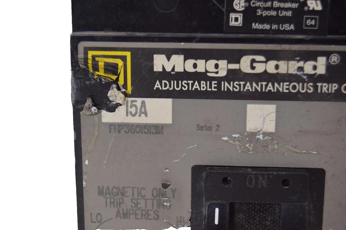 Used Square D FHP3601513M Series 2 15A Amp 3P Mag-Gard Circuit Breaker