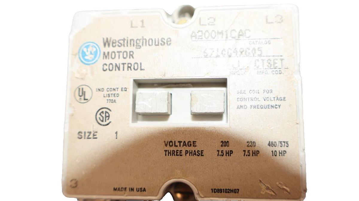 Used Westinghouse Motor Control Starter Size Sz 1 A200M1CAC Model J 110/120V Coil