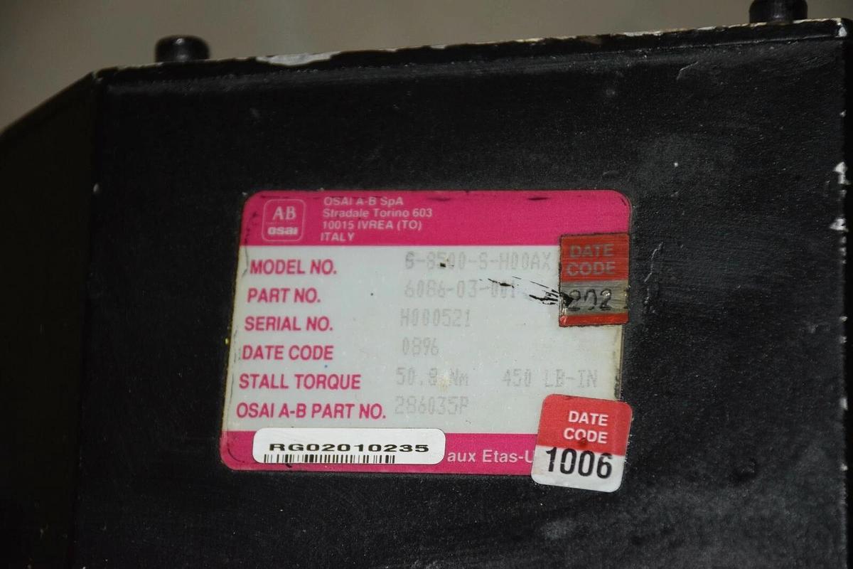 Used Allen-Bradley Servo Motor S-8500-S-H00AX  6086-03-001 240V 3PH 8.1 HP 2000 RPM