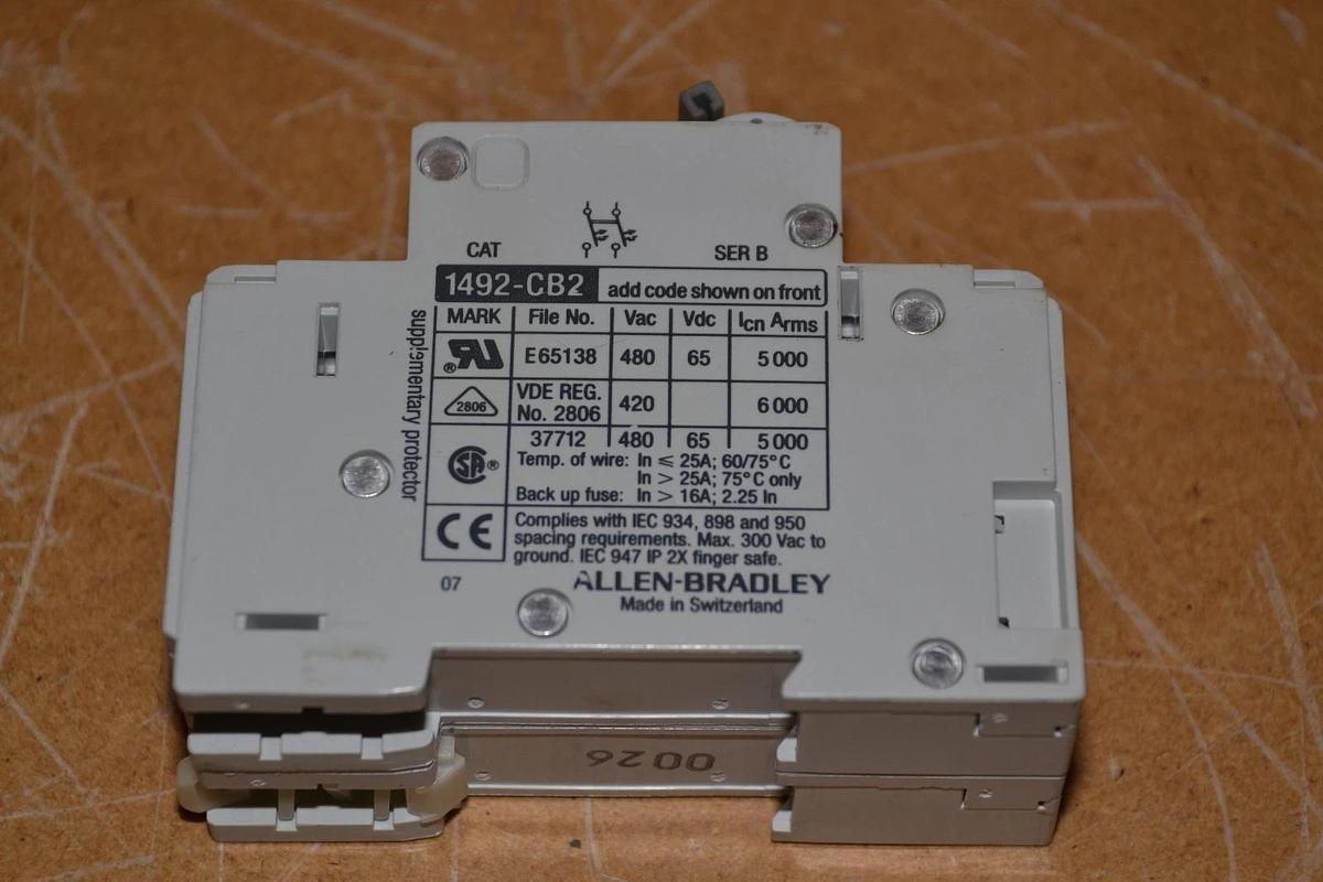 Used ALLEN BRADLEY 1492-CB2 H060 6A SER B 2 POLE CIRCUIT BREAKER