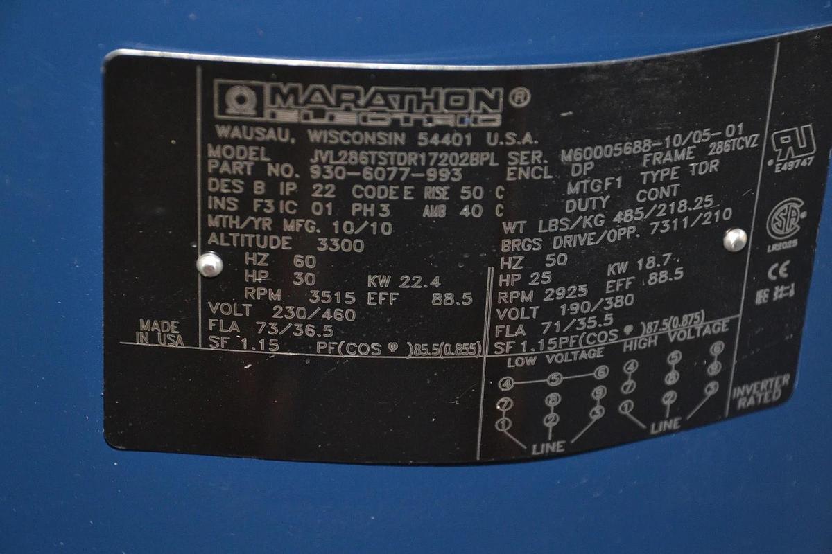 MARATHON ELECTRIC MOTOR JVL286TSTDR17202BPL 30HP 30 HP 230/460V 930-6077-993 NEW