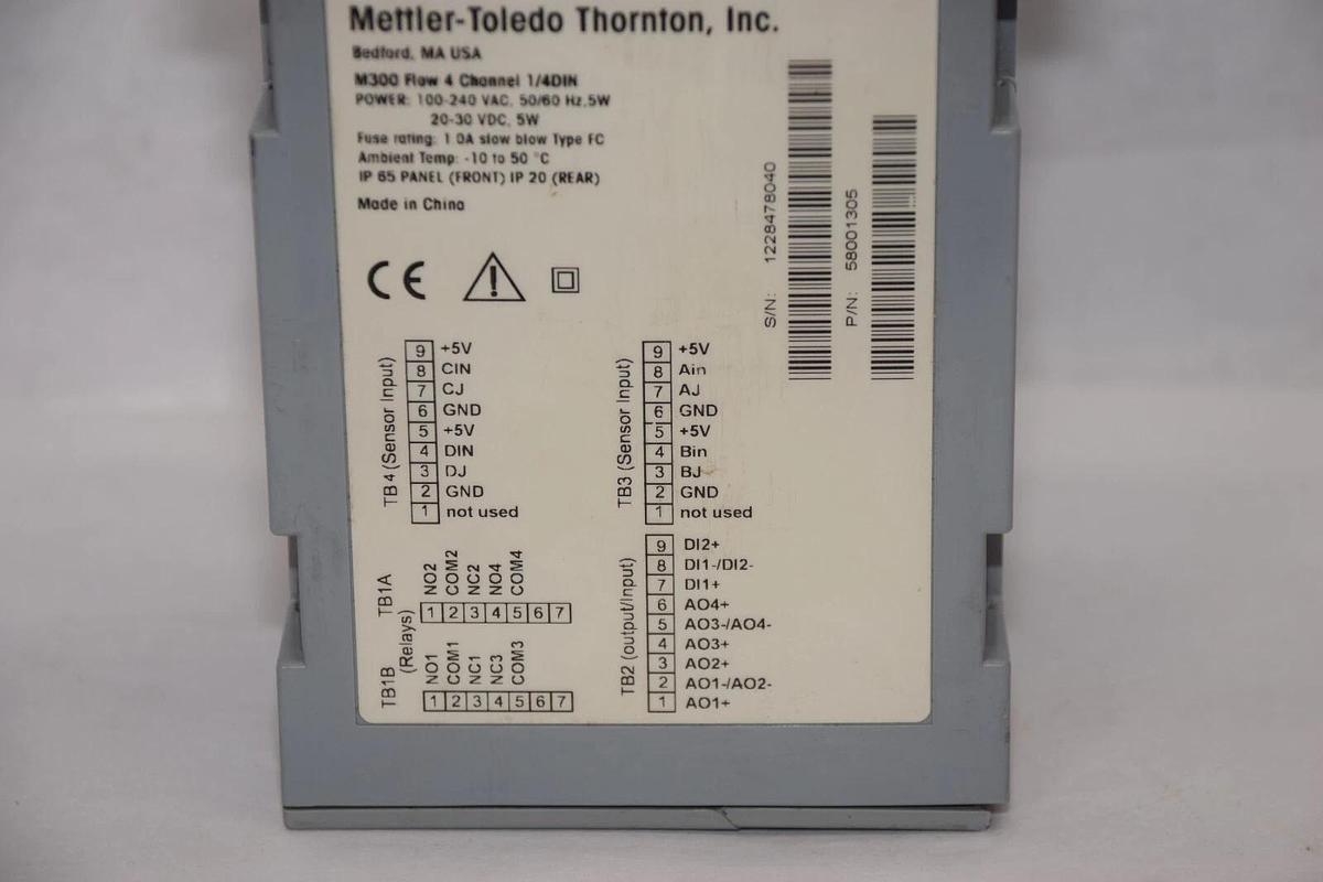 Used METTLER-TOLEDO M300 Flow 4 Channel 1/4DIN 100-240Vac 5W Transmitter
