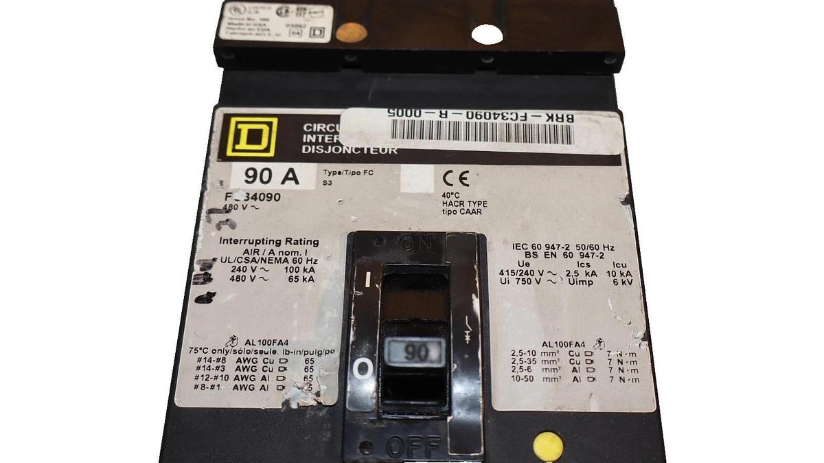 Used Square D Circuit Breaker 90A 90 Amp FC34090 480VAC