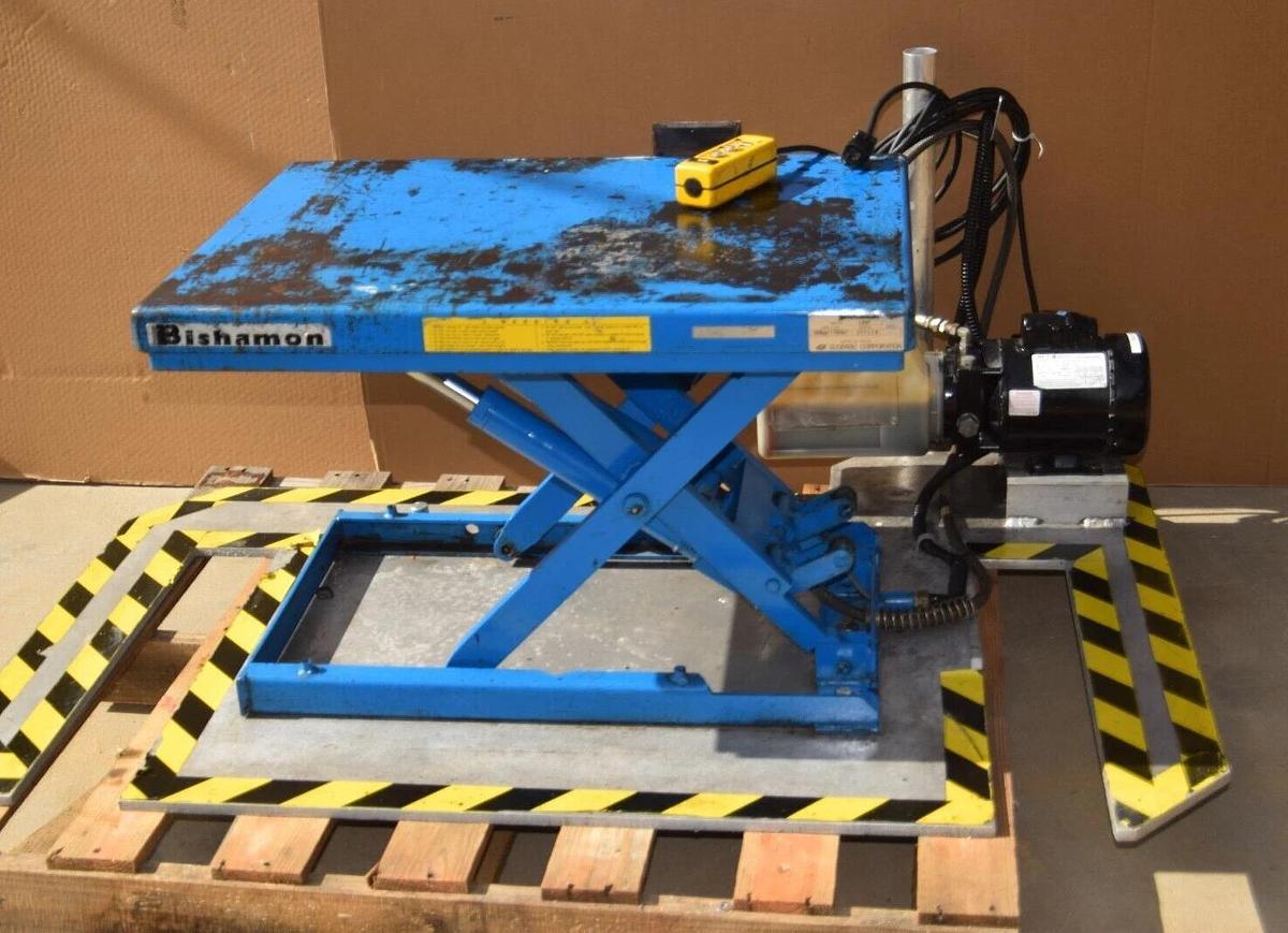 Used Bishamon Hydraulic Lift Table LX50 1,100lb 500kg Capacity 115/208-230v w Pump