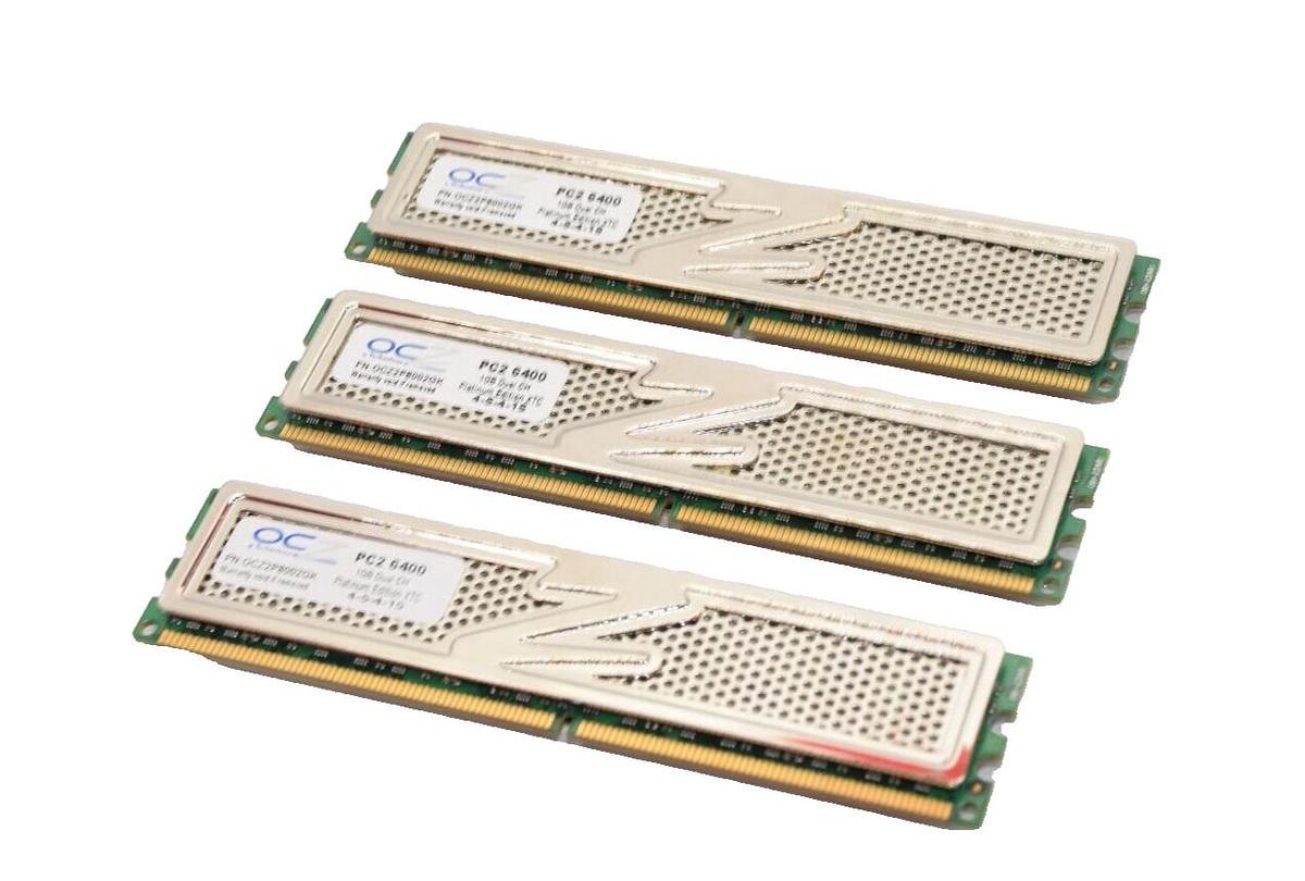 Used (Lot of 3) OCZ TECHNOLOGY OCZ2P8002GK , PC2 6400 1GB Dual Channel Memory (RAM)
