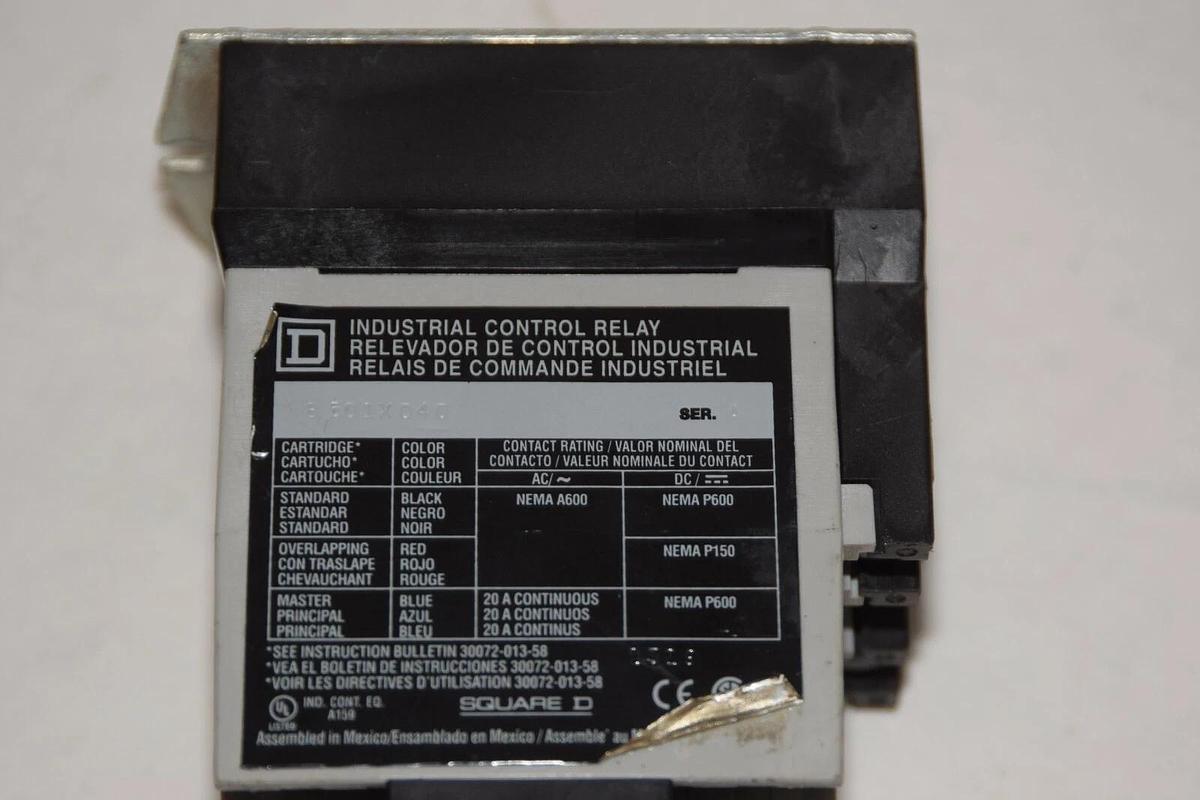 Used SQUARE D 8501X040 8501 X040 Type X Series A 120v Industrial Control Relay