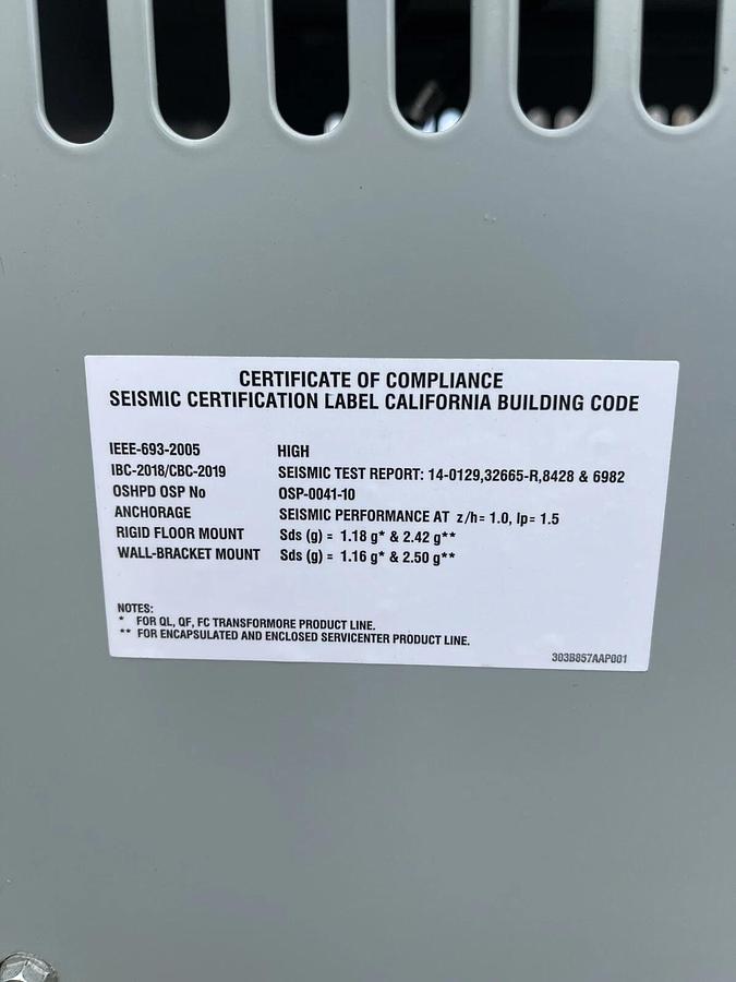 Refurbished GE Transformer 9T83B2670 1 Phase 15kVA 480V - 120/240V Type QL General Electric