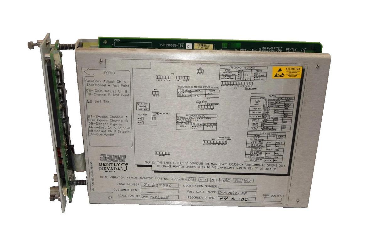 Used Bently Nevada 3300/16-03-01-01-00-00-06 Dual Vibration XY/GAP Monitor Module