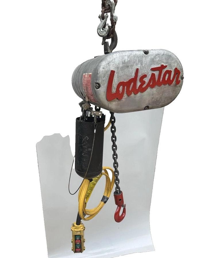Used CM Lodestar Chain Hoist 1/2 Ton 1000lb Model J 20' chain 240V 480V 3ph 1hp 32fpm