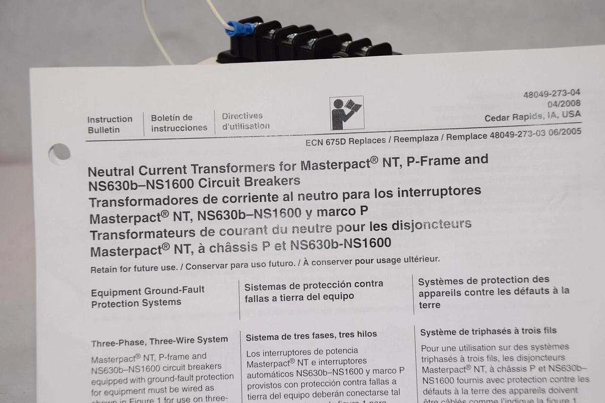 Schneider Neutral Current Transformer S33575 Masterpact PowerPact 100-250a (NEW)