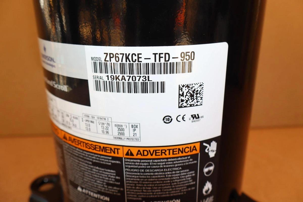 Copeland Emerson Scroll Compressor ZP67KCE-TFD-950 410a ZP67KCETFD950 460v (NEW)
