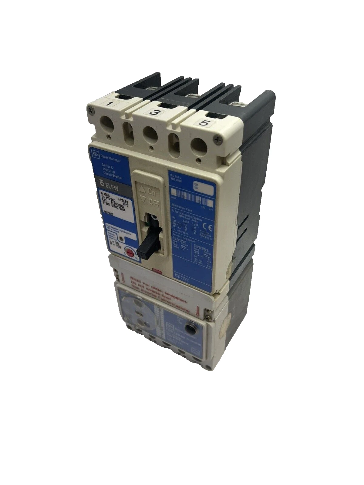 Used Cutler Hammer ELFW3100L, 3p 100a 415v, Circuit Breaker, With ELD133 100 A