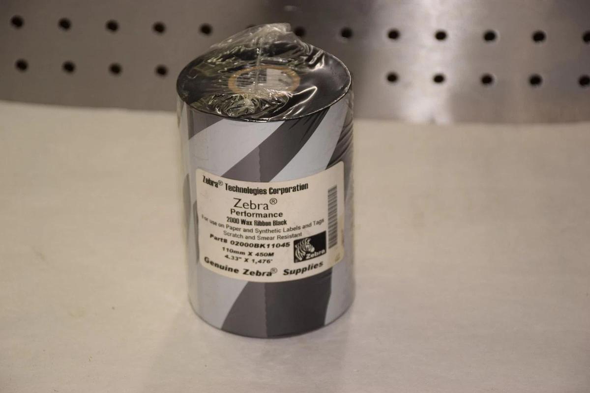 ZEBRA TECHNOLOGIES 02000BK11045 110mm x 450m 2000 WAX RIBBON BLACK NEW