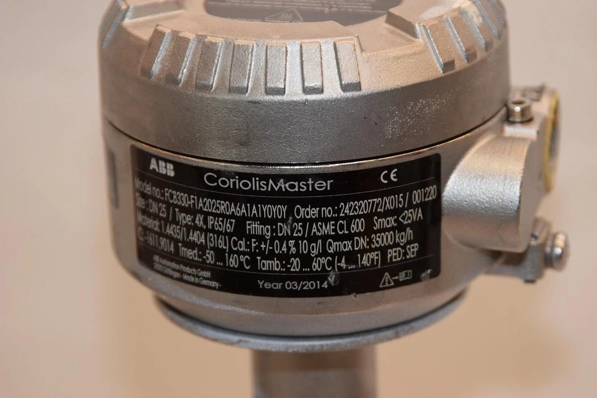 Used ABB CoriolisMater FCB330-F1A2025R0A6A1A1Y0Y0Y 1" Mass Flow Meter