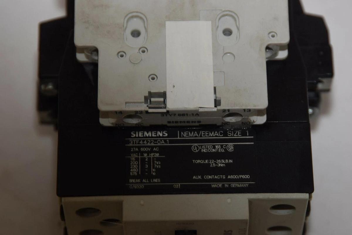 Used SIEMENS Size Sz 1 Starter 3TF4422-0A..1 110-120V 50/60Hz coil