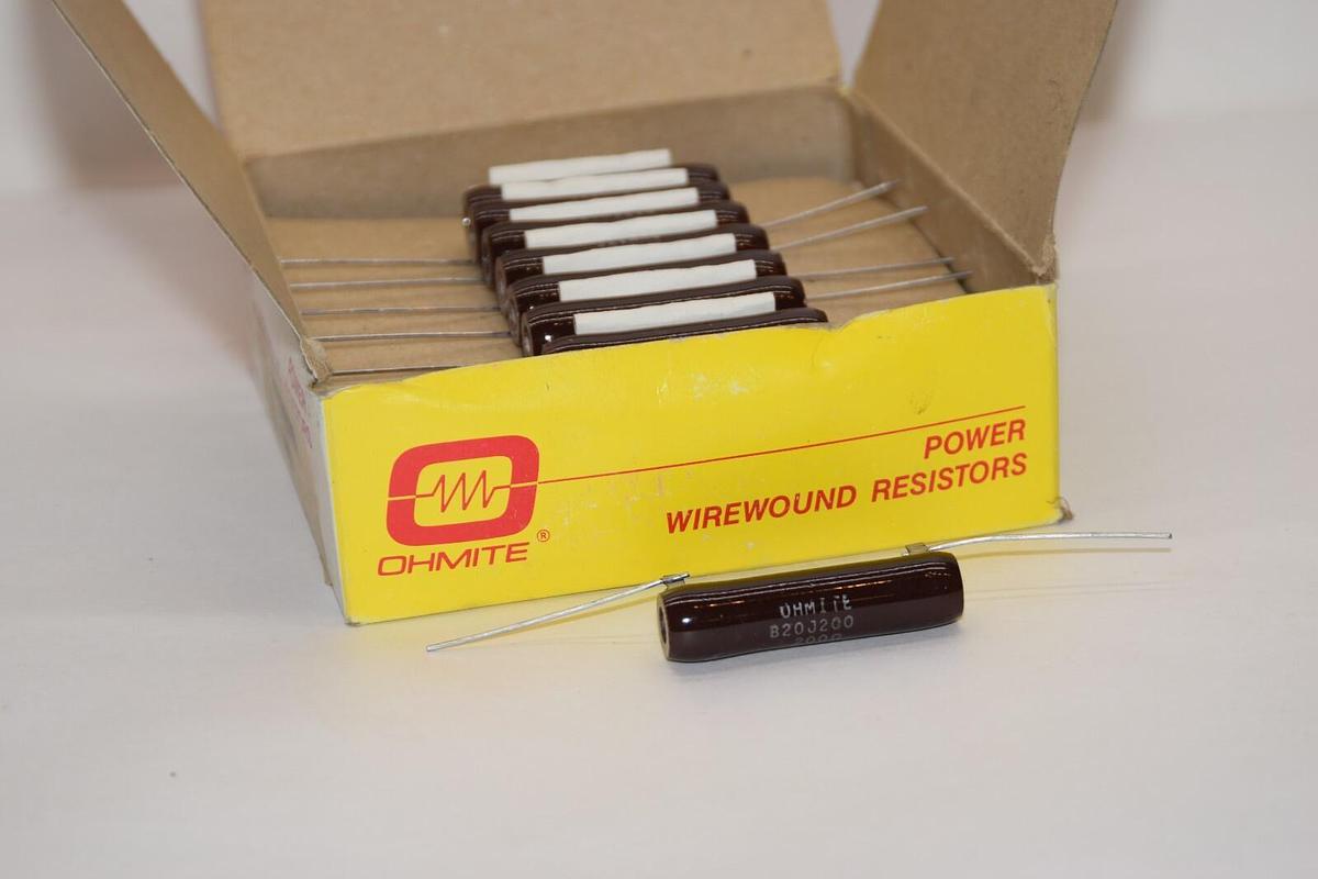 (NEW - Box of 24) OHMITE B20J200 20Watt 200Ω Wirewound Resistor