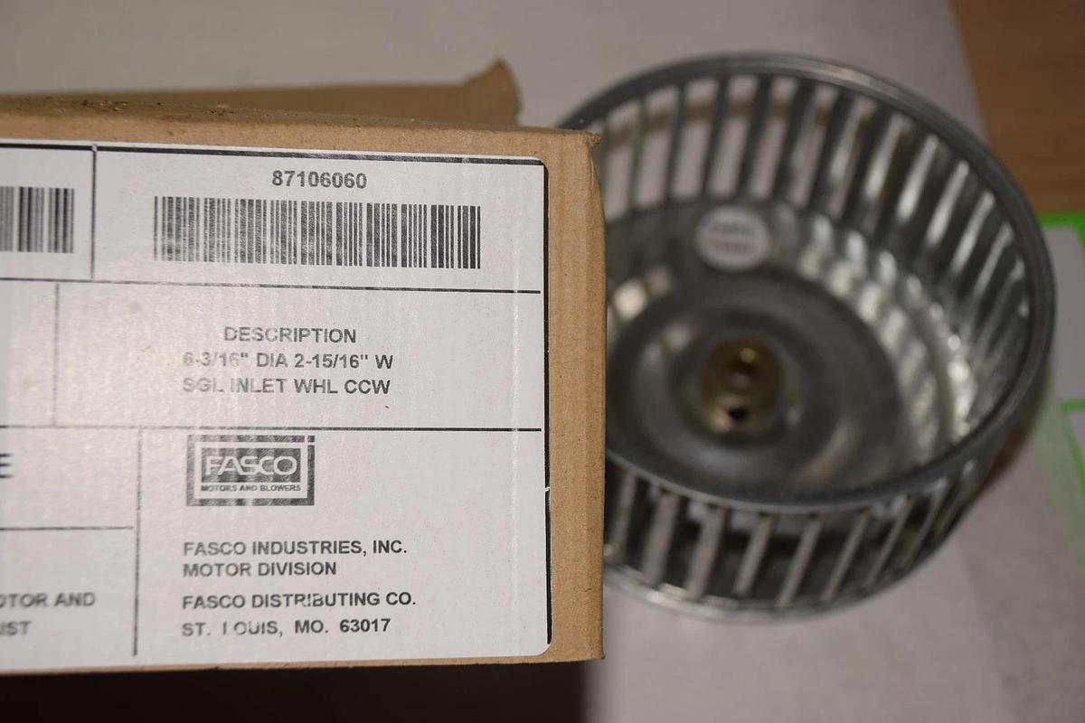 FASCO 1-6060 16060 3/8" BORE 6-3/16" DIA 2-15/16"W SINGLE INLET WHEEL NEW