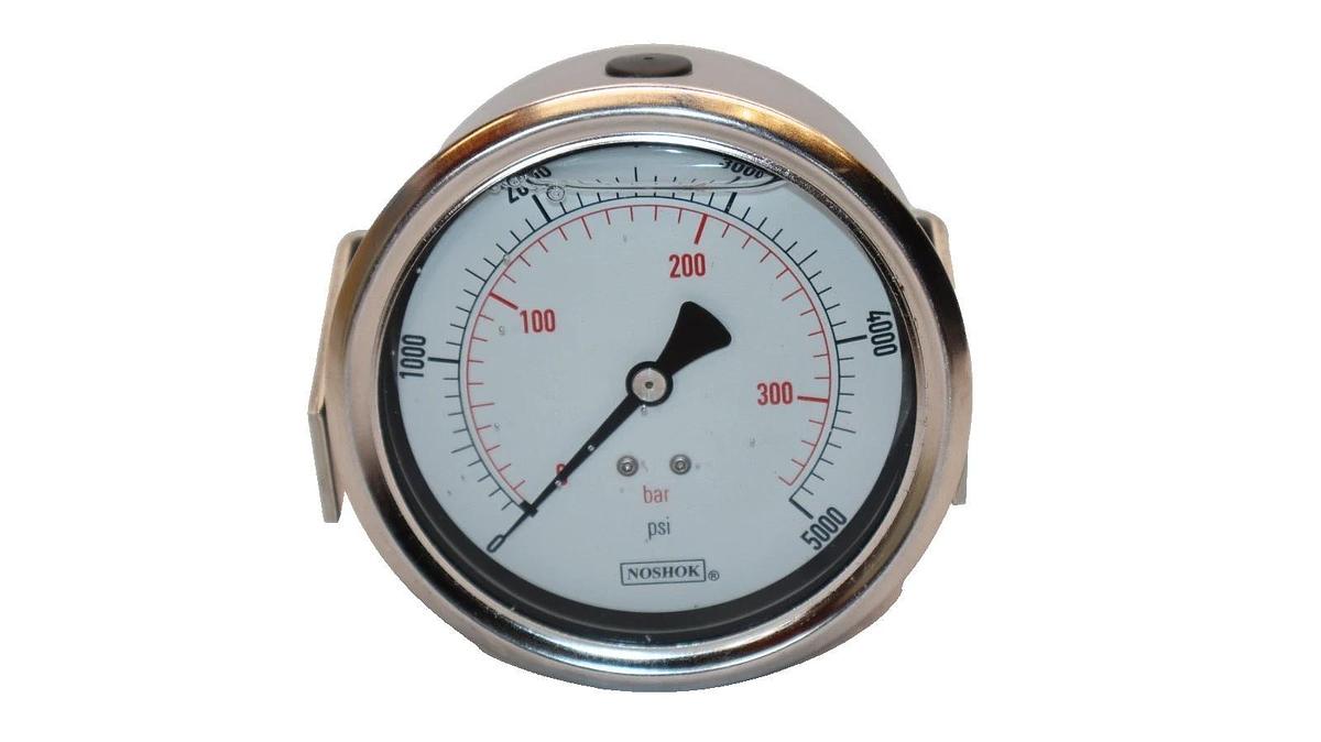 NOSHOK Back Connection Gauge 0-5000psi Liquid Filled 1/4 NPT 344.7 Bar (NEW)