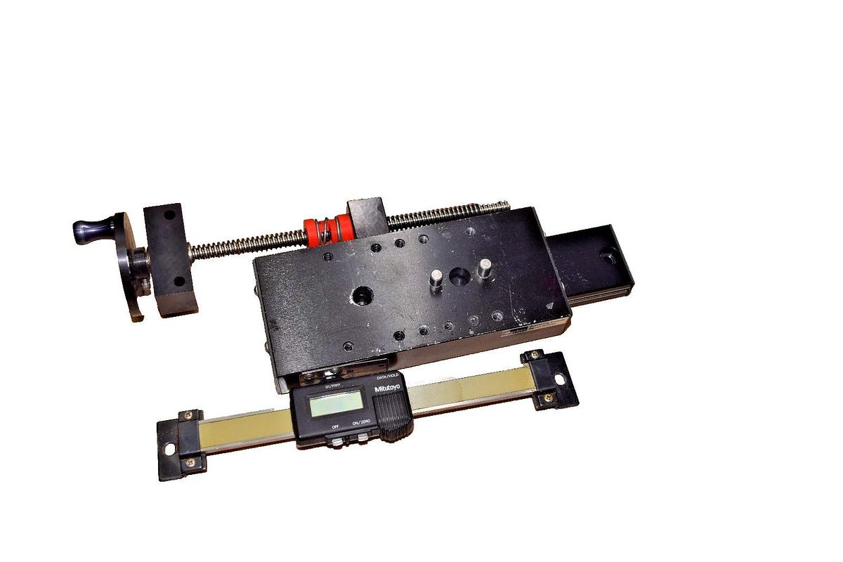 Used PARKER DAEDAL LINEAR SLIDE W/MITUTOYO CALIPER POSITIONING SYSTEM