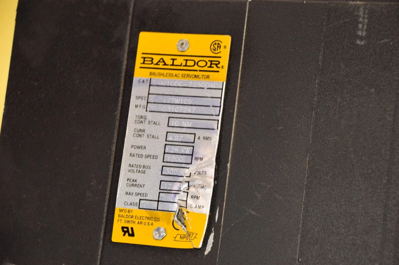 Used Baldor Brushless Servo Motor BSM100C-2250DAP S4P177W105 W0503107247 10nm 1.28kw