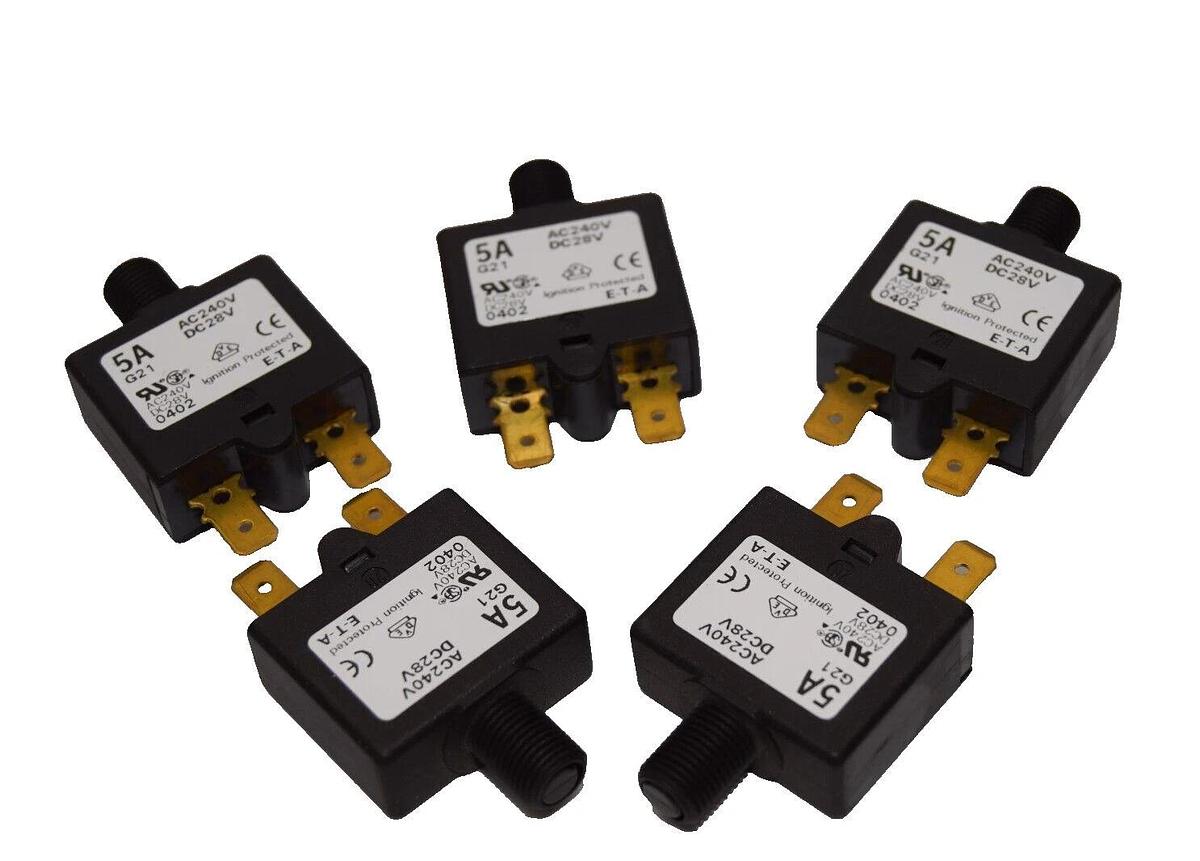 Lot 5  E-T-A ETA 1658 G21 5A BREAKER  8-41sec 5A 5 Amp G21 1658 240vac 28vdc NEW