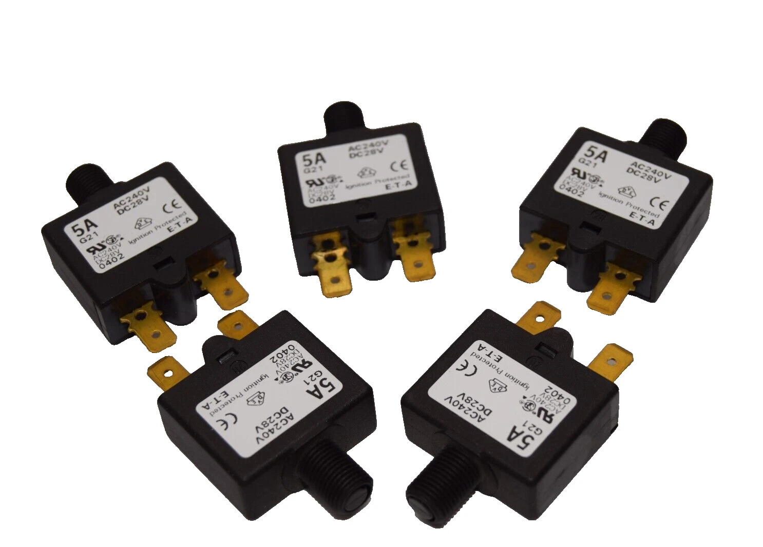 Lot 5  E-T-A ETA 1658 G21 5A BREAKER  8-41sec 5A 5 Amp G21 1658 240vac 28vdc NEW