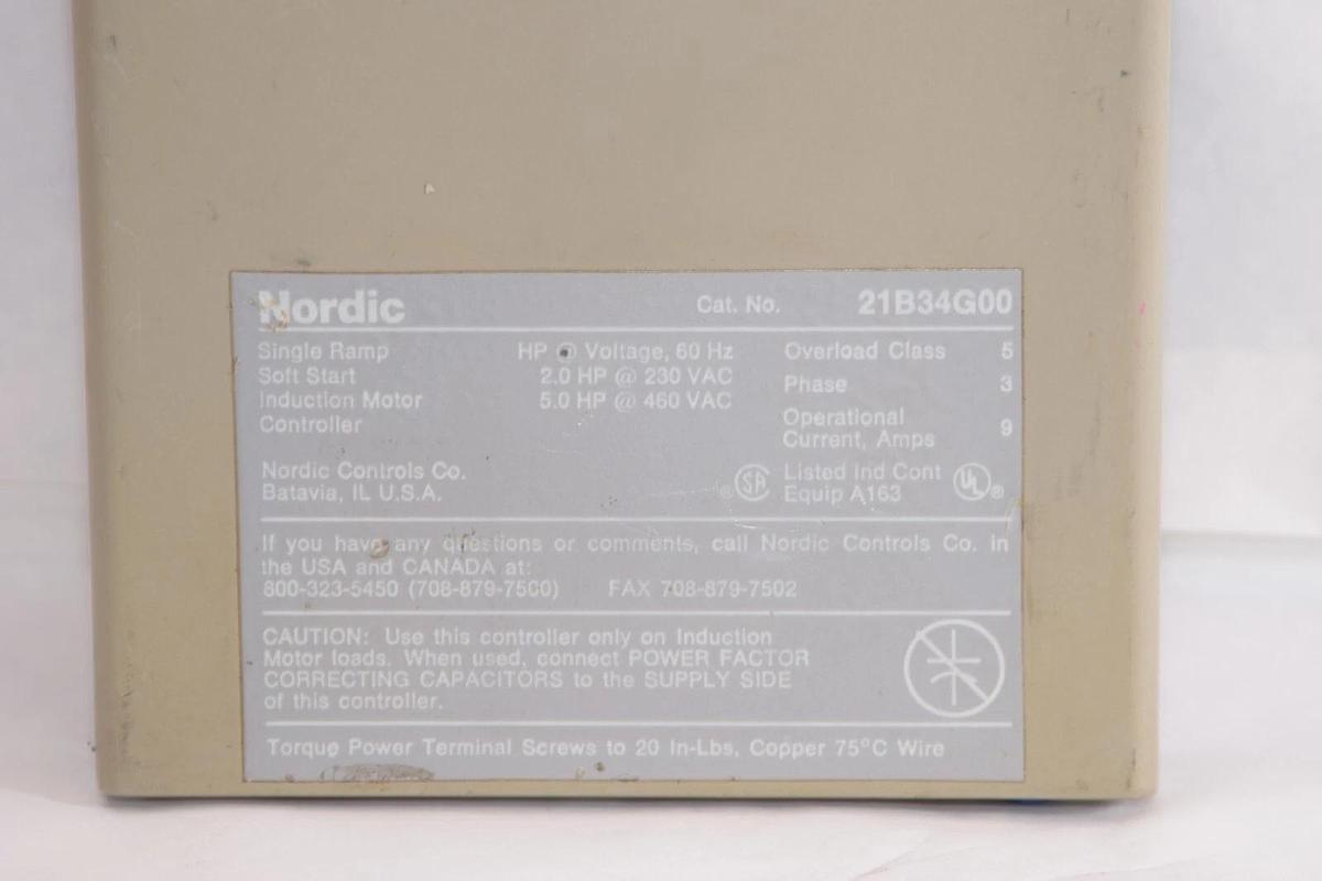 Used NORDIC 21B34G00 Soft Start Induction Motor Controller