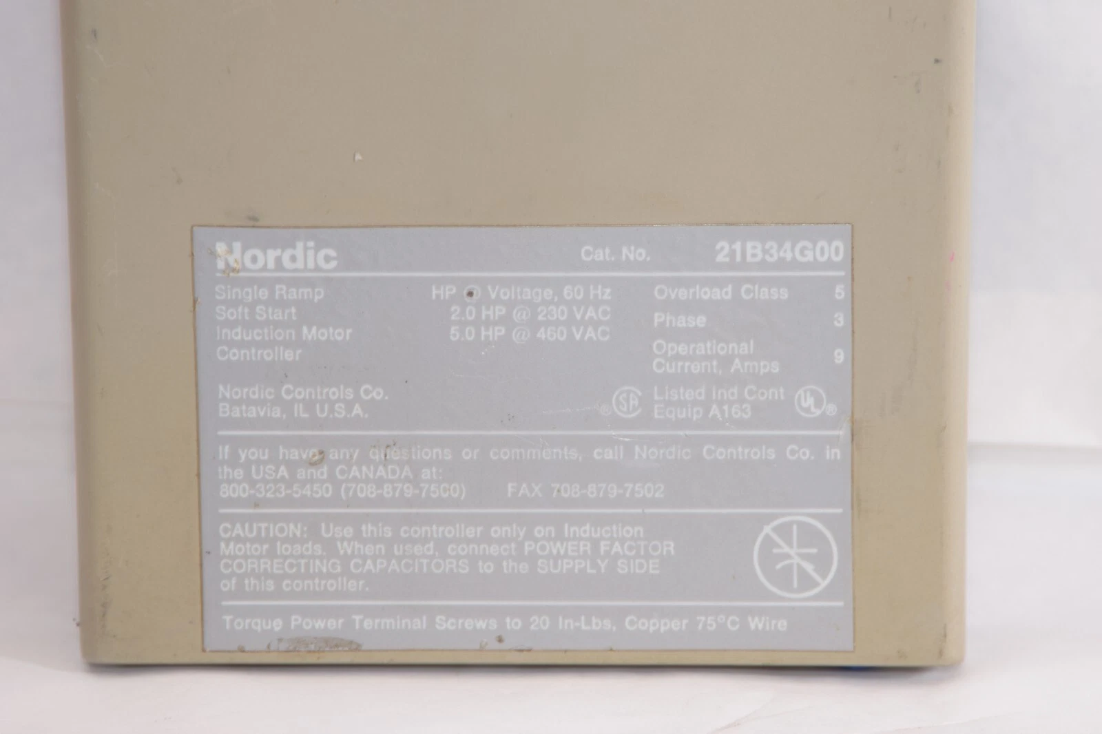 Used NORDIC 21B34G00 Soft Start Induction Motor Controller