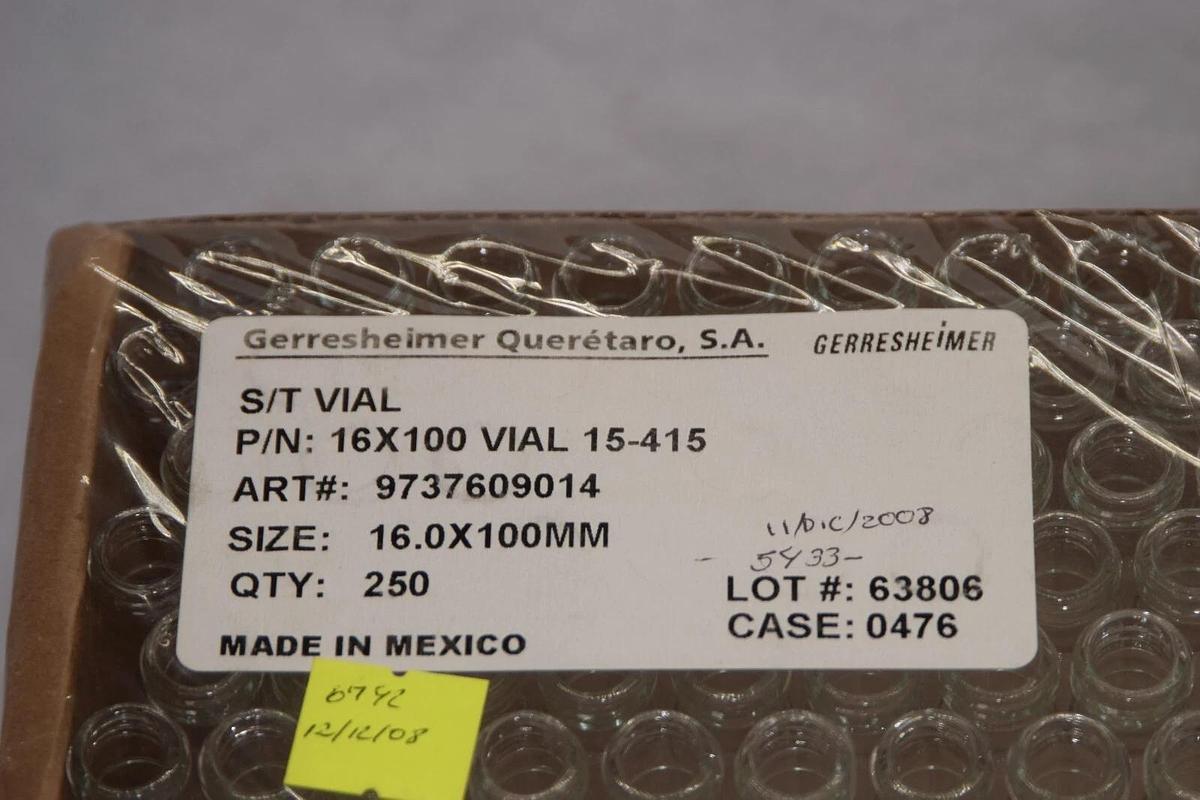 Used (NEW - Approx 245) GERRESHEIMER 16x100VIAL 15-415 16 x 100mm Glass Vials