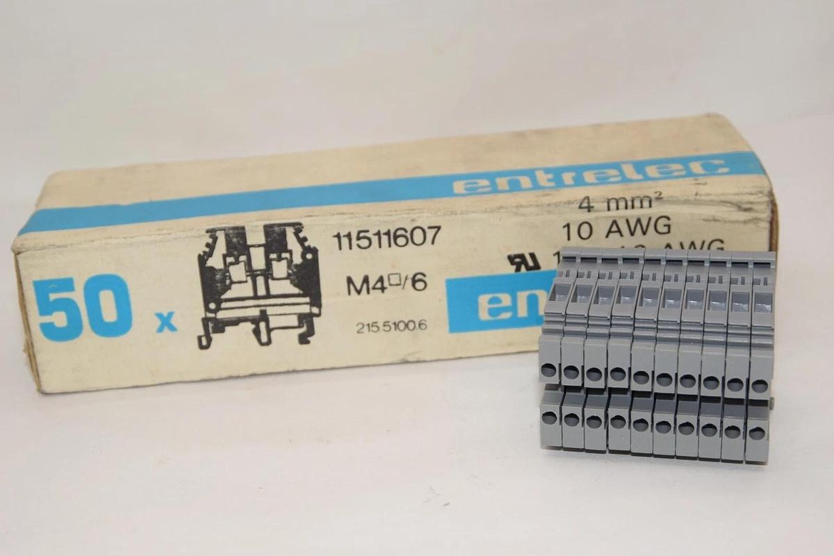 (NEW - Box of 50) ENTRELEC 11511607 4mm2 10awg 14-12awg Terminal Block