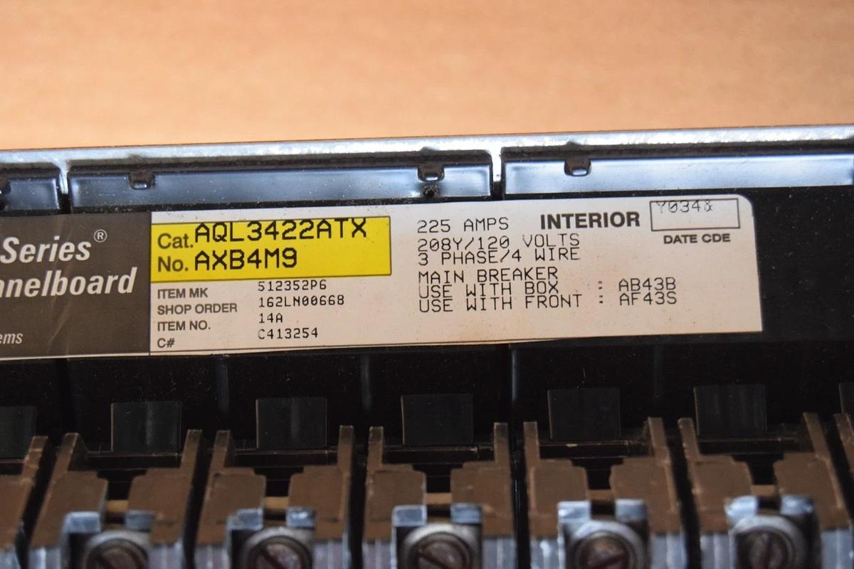 Used General Electric 225A GE A Series Panelboard Interior AQL3422ATX AXB4M9 3ph 4w