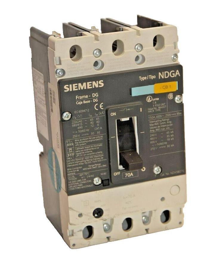 Used SIEMENS NDGA 3VL2107-1KN30-0AA0 NDX3B070 70A 70 Amp A Circuit Breaker