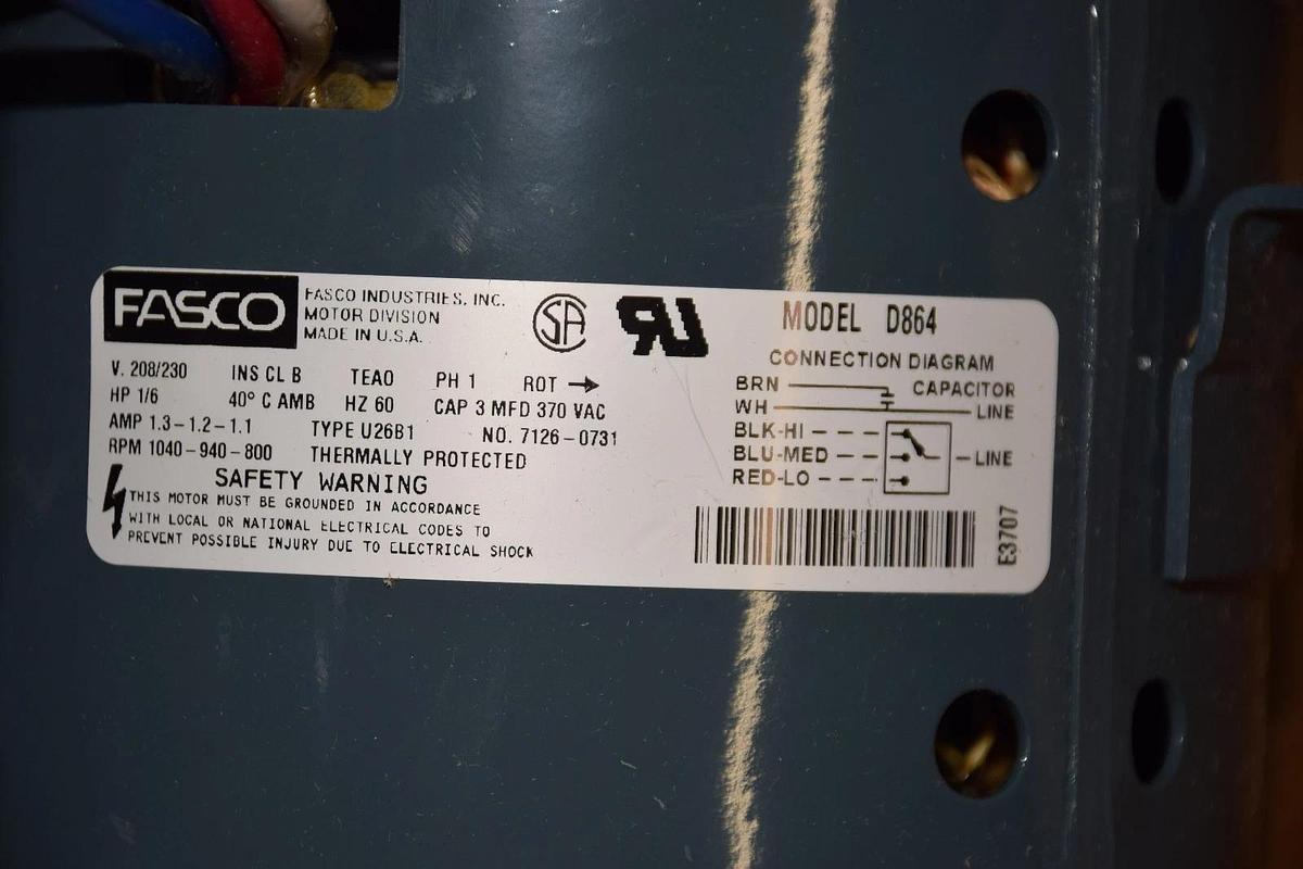 FASCO D864 1/6 HP 1.3-1.2-1.1 A 208/230V 60HZ 1040-940-800 RPM MOTOR NEW