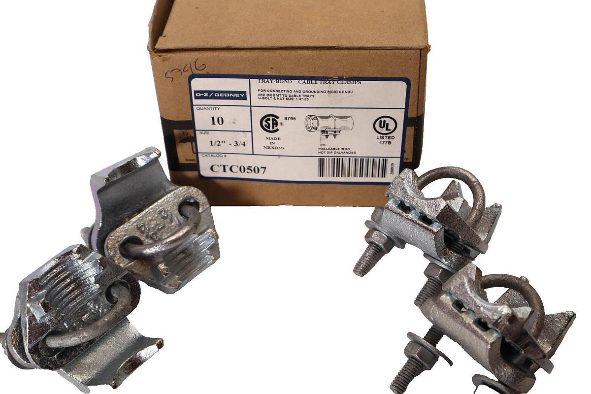 (NEW - BOX OF 10) O-Z / GEDNEY CTC0507 1/2"-3/4" Tray-Bond Cable Tray Clamp