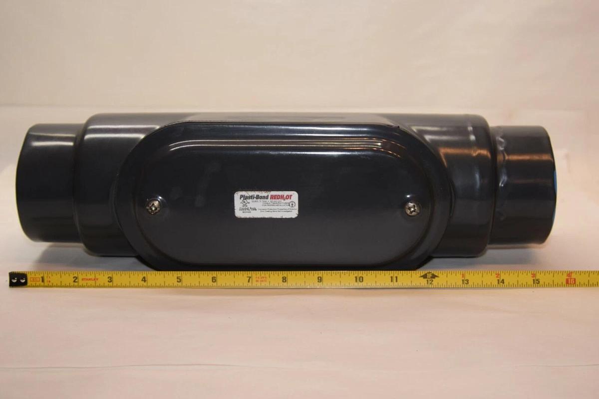 PLASTI-BOND E231035 Red H2OT appr 16" Length 3" Coated Conduit Body Straight NEW