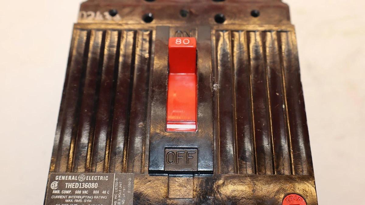 Used GE 80A 80 Amp Circuit Breaker THED136080 600V 3-Pole General Electric