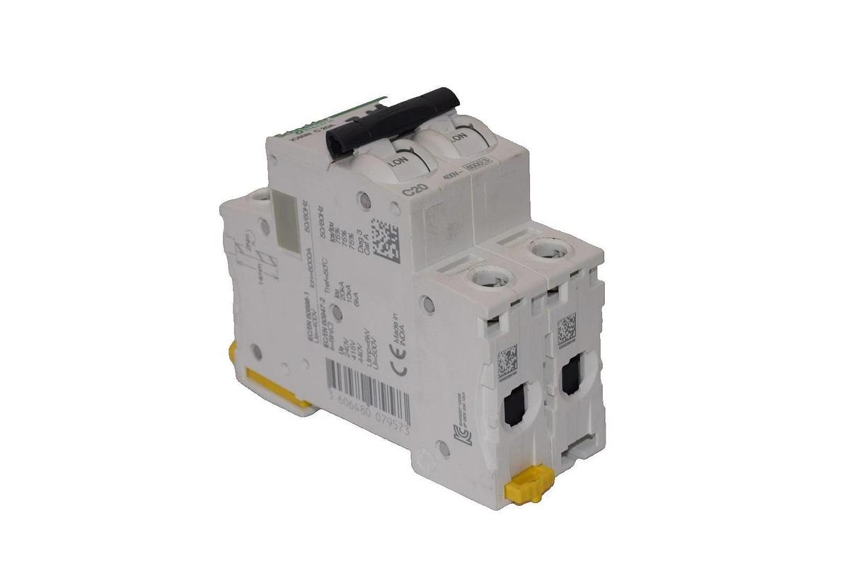 Used SCHNEIDER ELECTIRC iC60N C 20A , CNS14816-2 2P 400V Miniature Circuit Breaker
